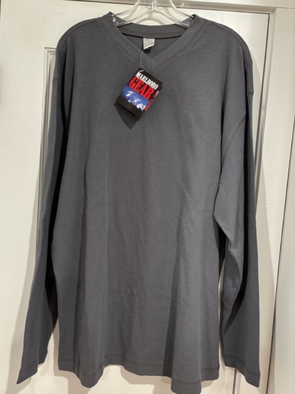 Vintage 1999 Marlboro Gear NEW Long Sleeve Pullover Waffle Grey V Neck Mens XL